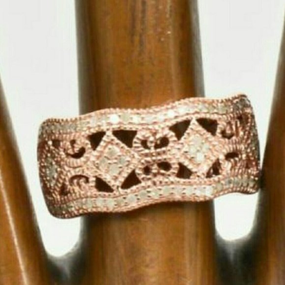 Genuine .5ct Diamond 14k Rose Gold Sterling Silver - Picture 2 of 5